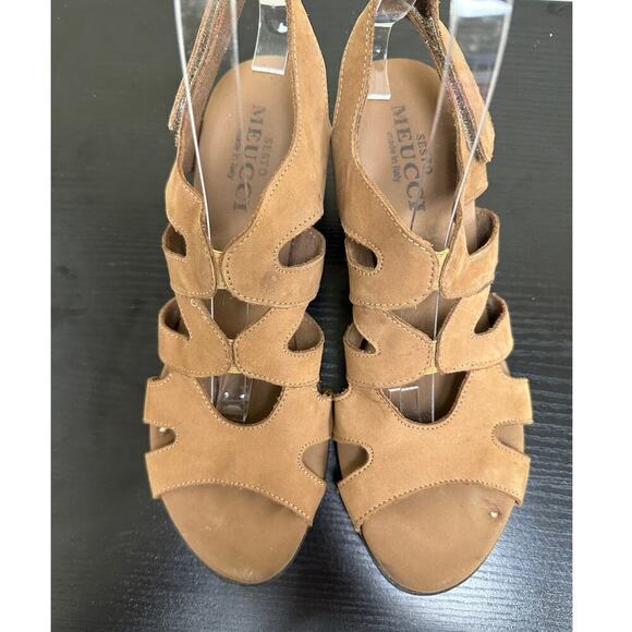 Sesto Meucci Size 7N Philys Viso Nubuck Leather Slip On Slingback Sandals Tan - Picture 3 of 12